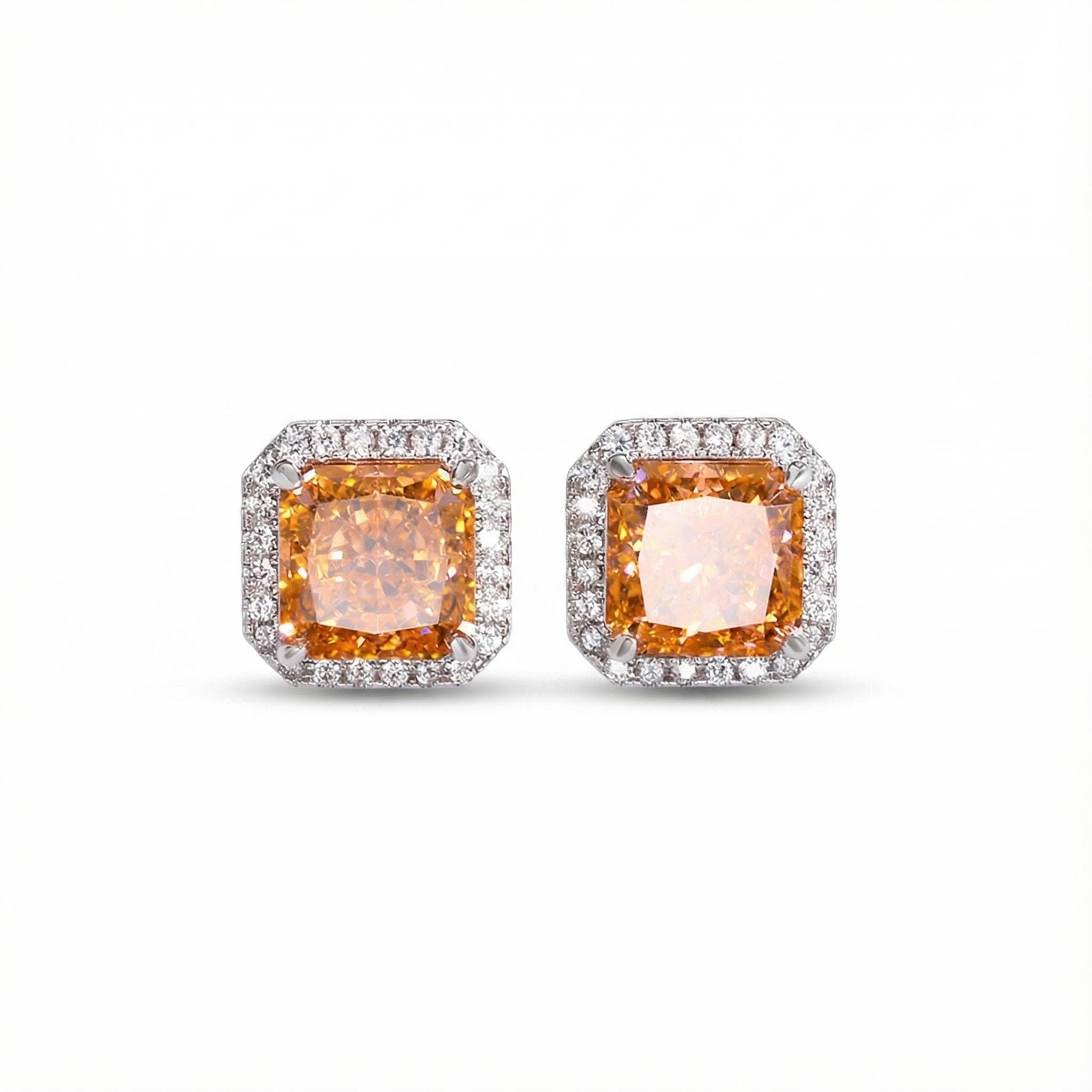 Ice Flower Cut High Carbon Diamonds Halo Stud Earrings