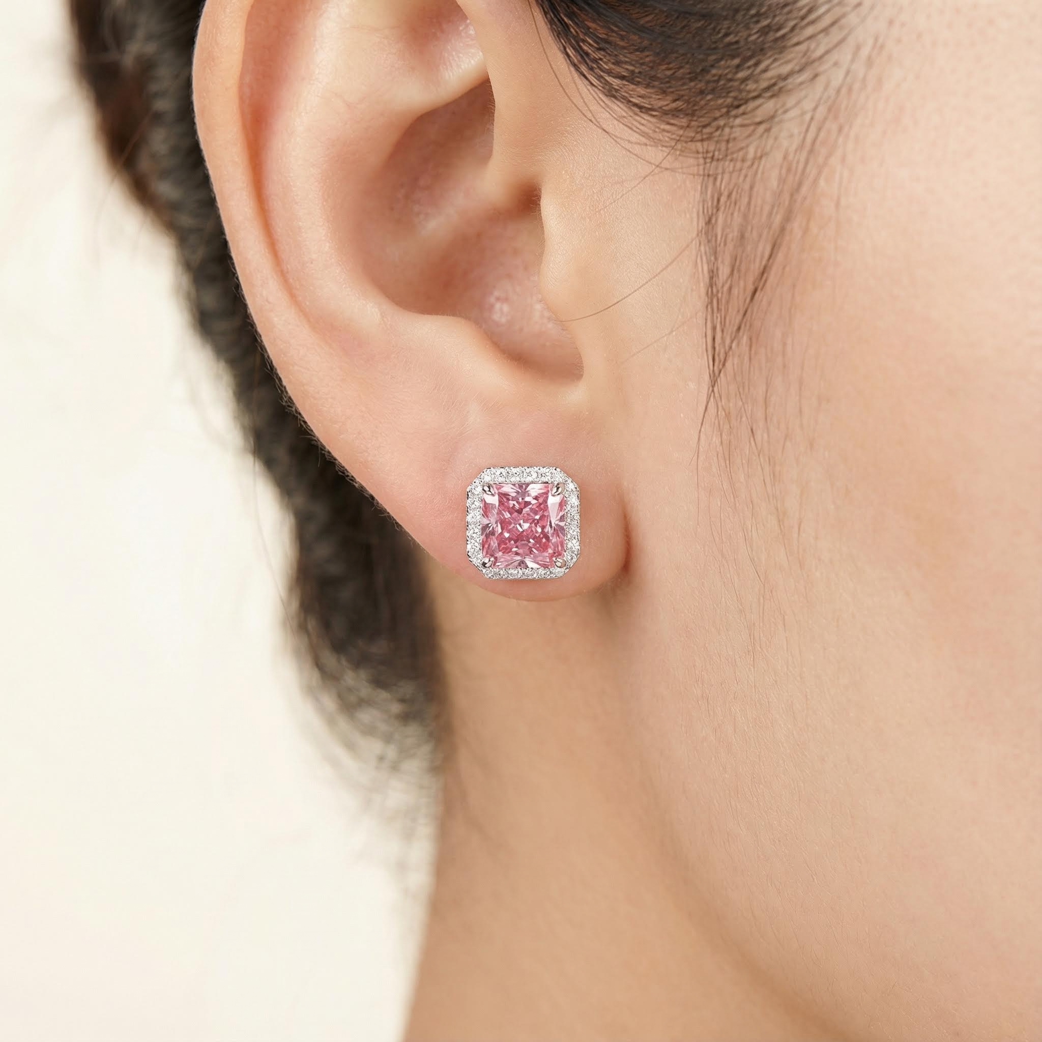 Ice Flower Cut High Carbon Diamonds Halo Stud Earrings
