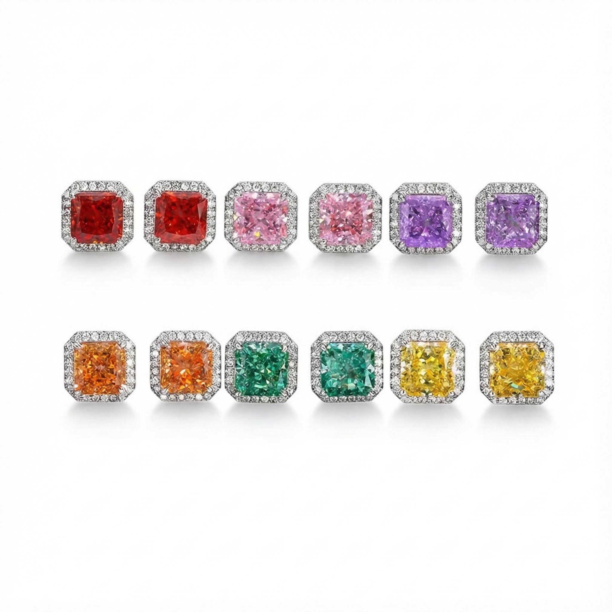 Ice Flower Cut High Carbon Diamonds Halo Stud Earrings