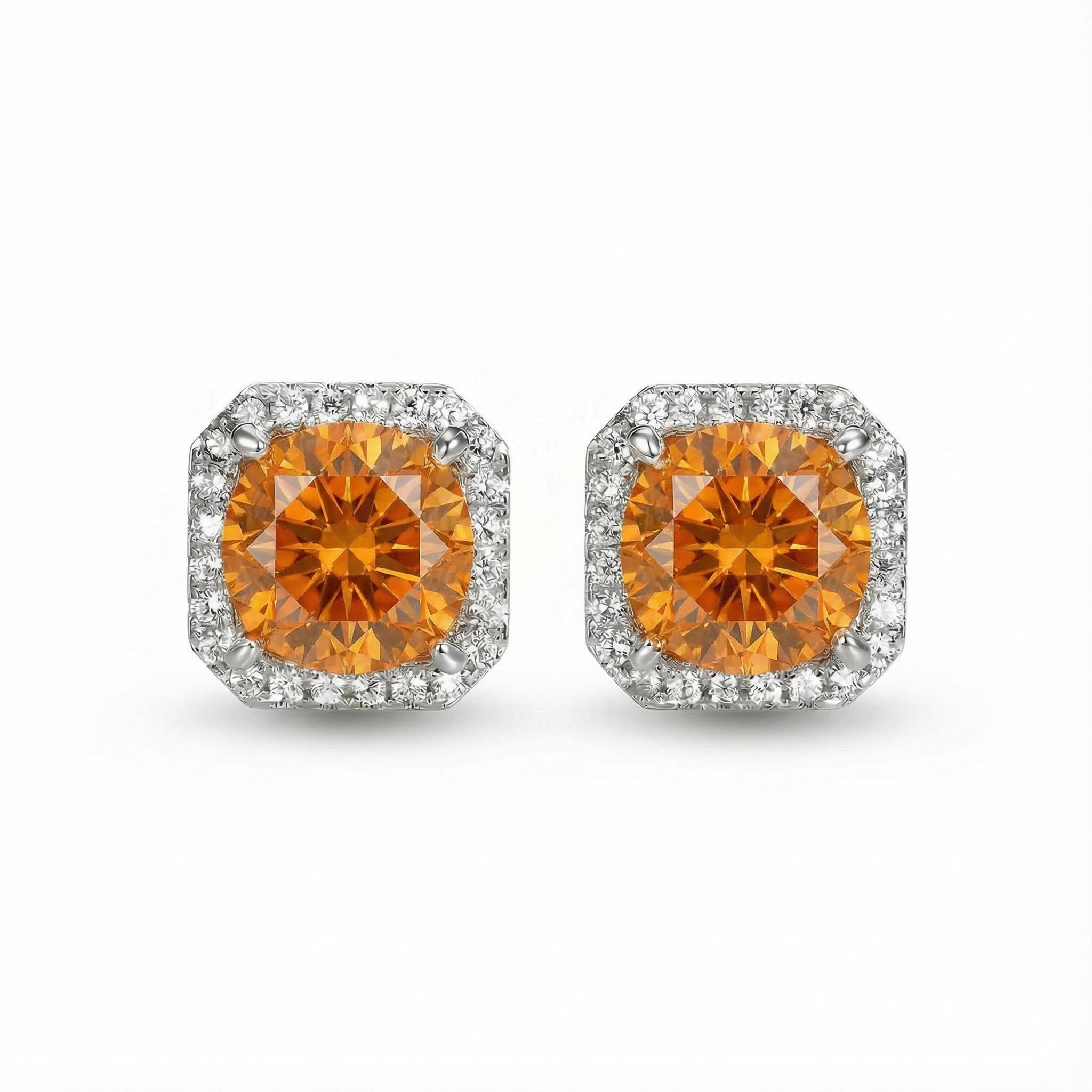 Ice Flower Cut High Carbon Diamonds Halo Stud Earrings