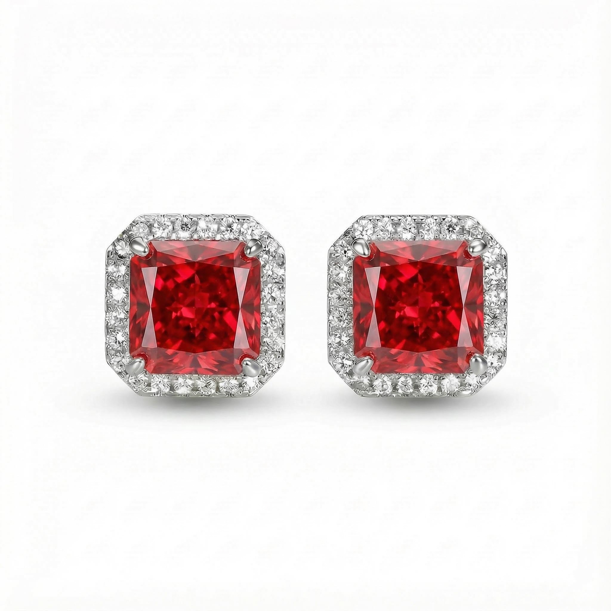 Ice Flower Cut High Carbon Diamonds Halo Stud Earrings