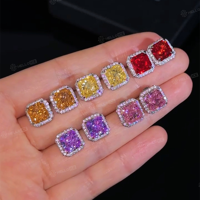 Ice Flower Cut High Carbon Diamonds Halo Stud Earrings