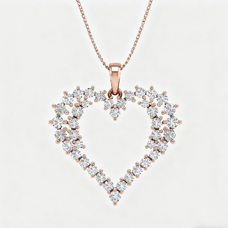 S925 Silver Round Diamond Heart Shaped Pendant Necklace