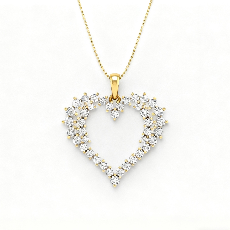S925 Silver Round Diamond Heart Shaped Pendant Necklace