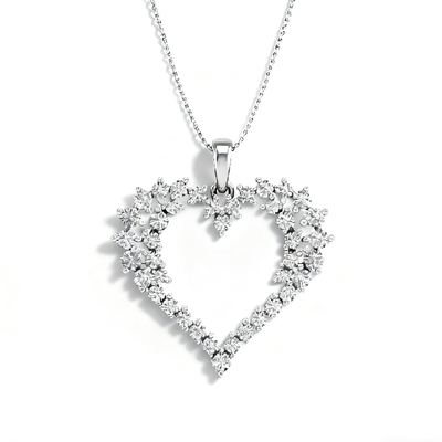 S925 Silver Round Diamond Heart Shaped Pendant Necklace