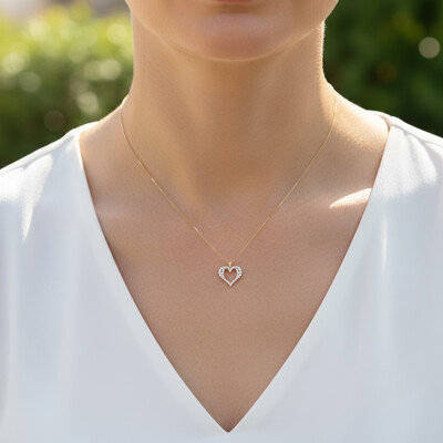 S925 Silver Round Diamond Heart Shaped Pendant Necklace