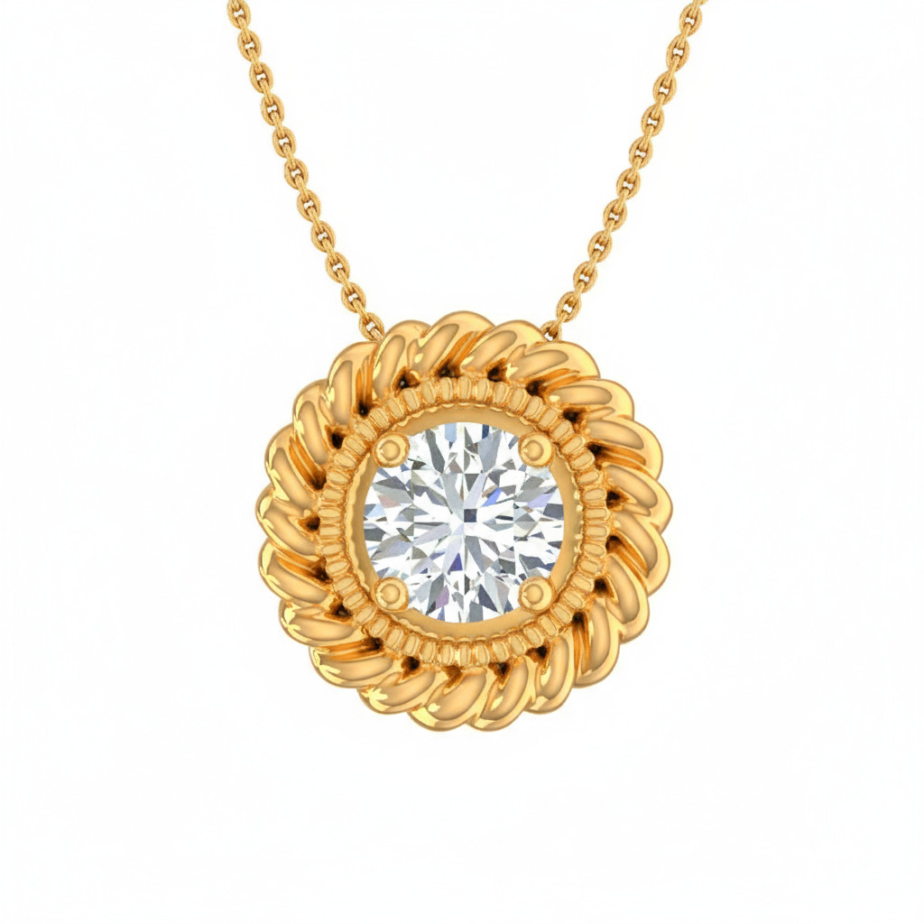 S925 Silver Round Diamond Solitaire Floral Pendant Necklace