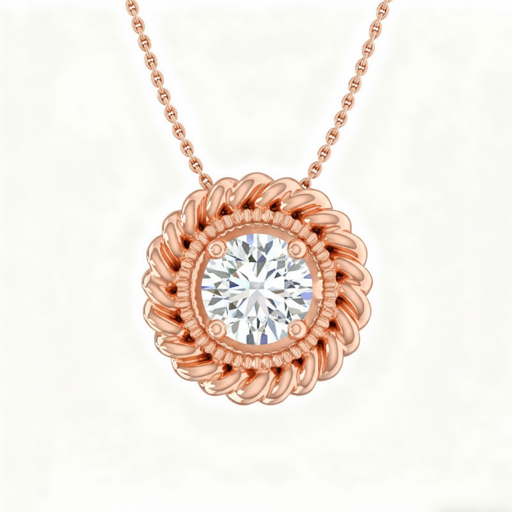 S925 Silver Round Diamond Solitaire Floral Pendant Necklace