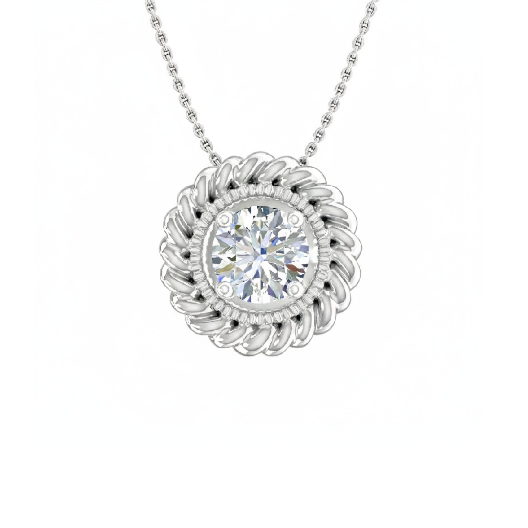 S925 Silver Round Diamond Solitaire Floral Pendant Necklace