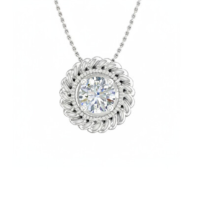 S925 Silver Round Diamond Solitaire Floral Pendant Necklace