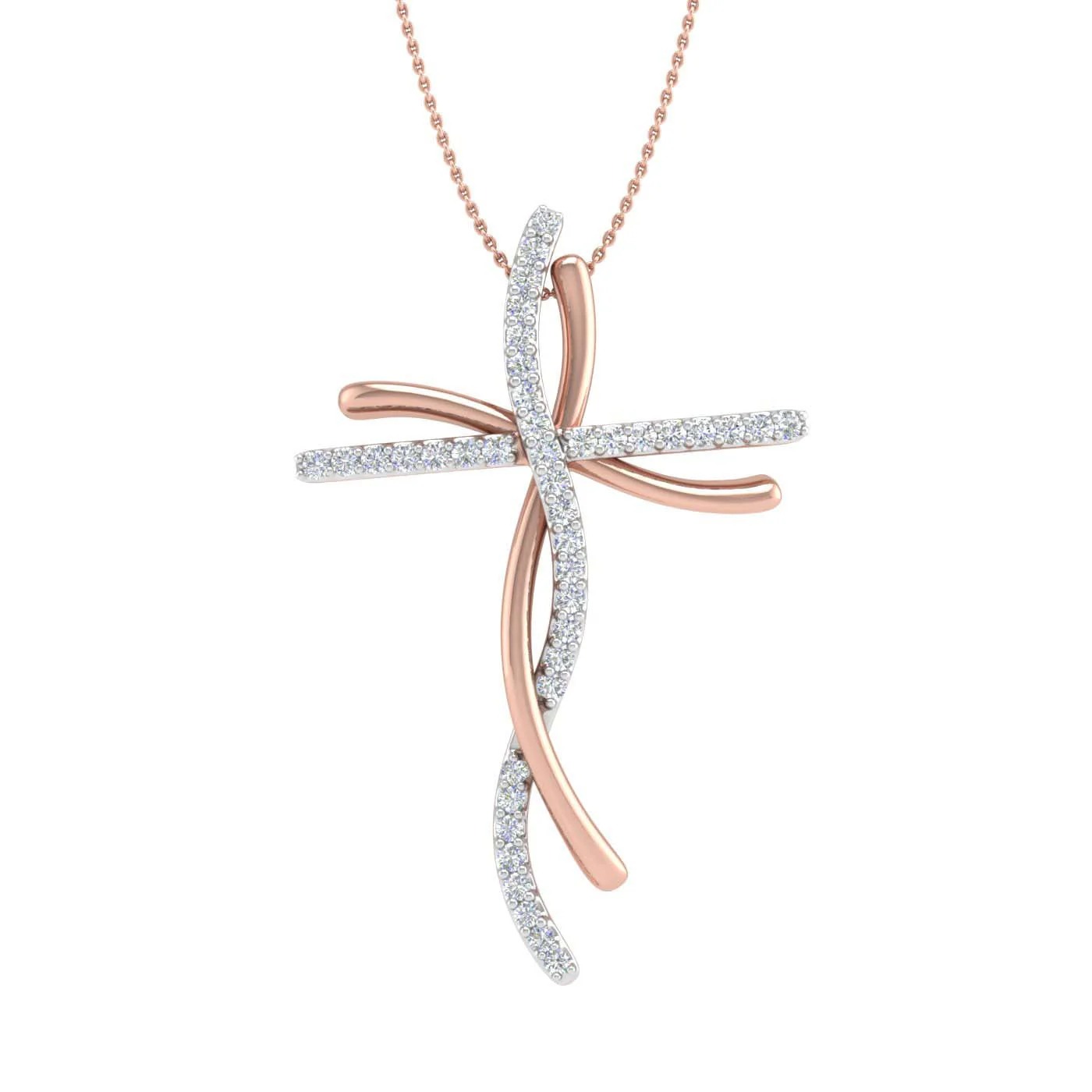 S925 Silver Round Diamond Cross Pendant Necklace