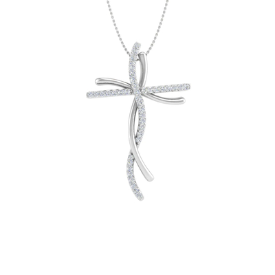 S925 Silver Round Diamond Cross Pendant Necklace