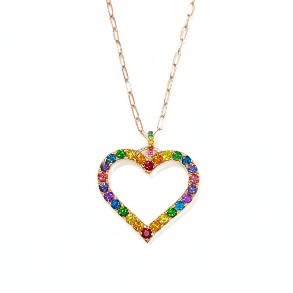 S925 Silver Rainbow Heart Pendent Necklace