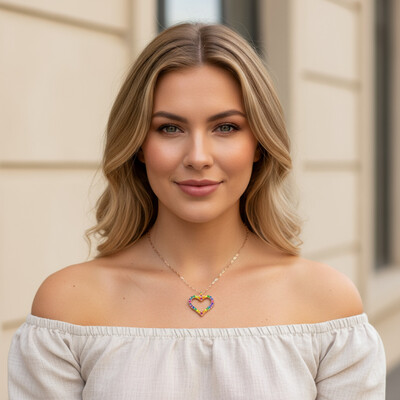 S925 Silver Rainbow Heart Pendent Necklace