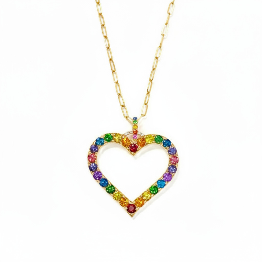 S925 Silver Rainbow Heart Pendent Necklace