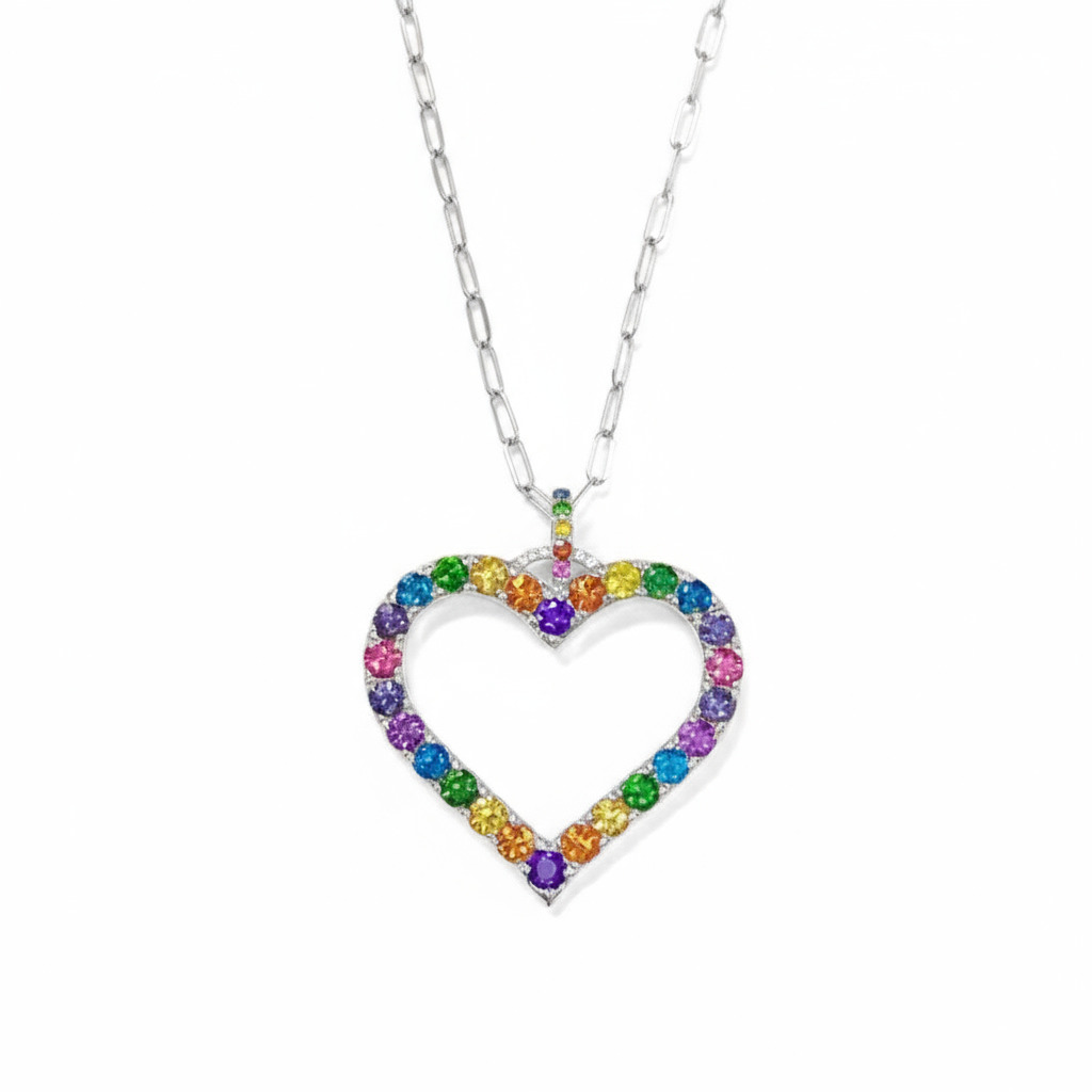 S925 Silver Rainbow Heart Pendent Necklace