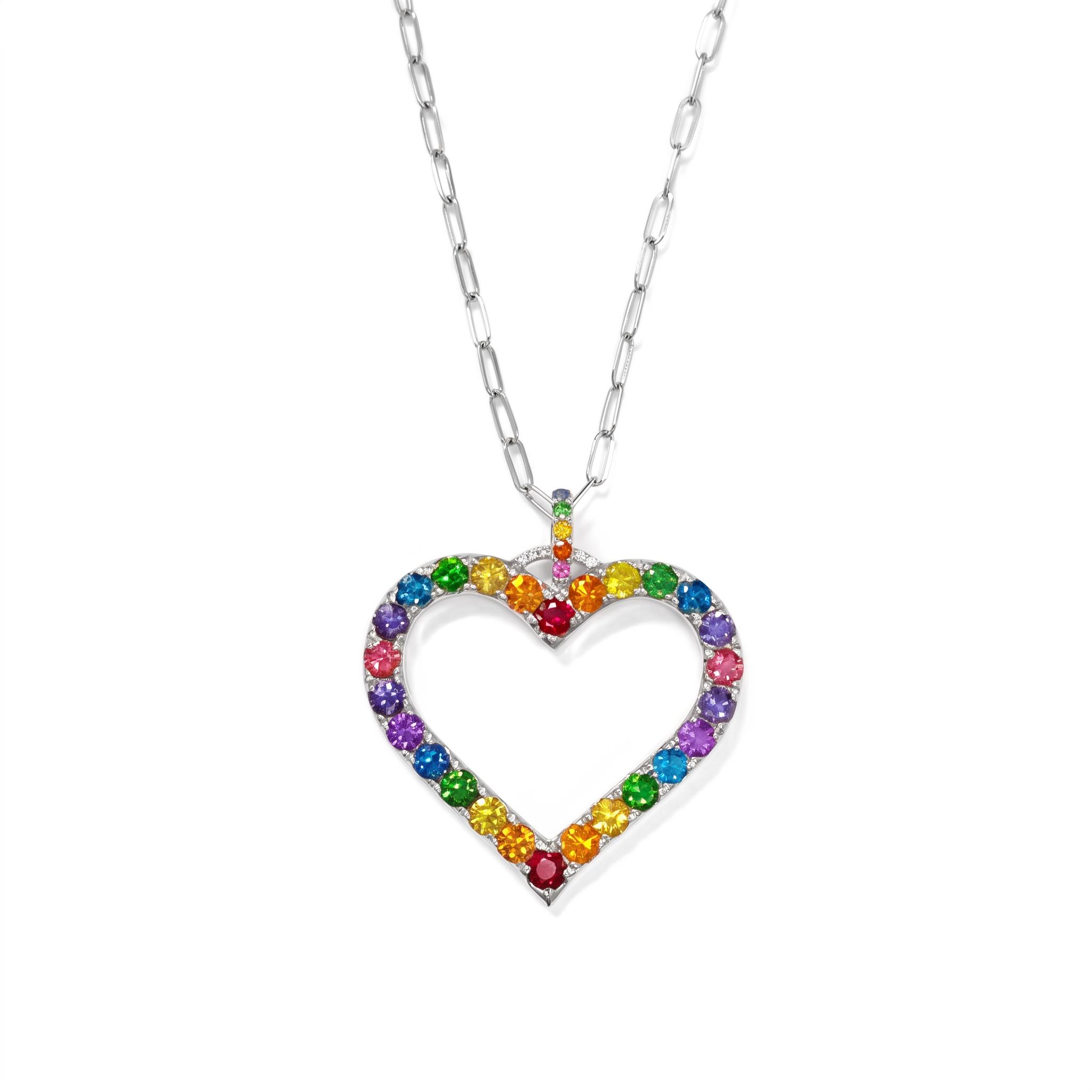 2.67CT S925 Silver Rainbow Heart Pendant Necklace