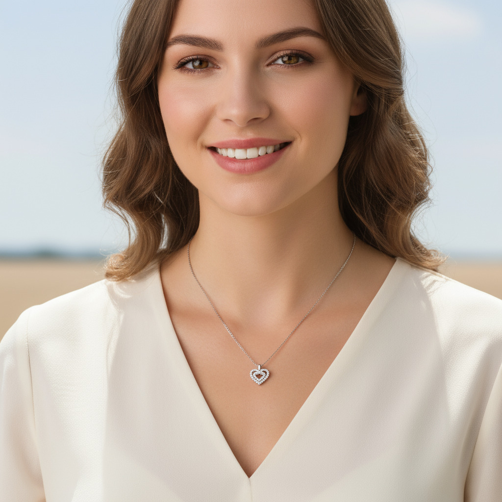 S925 Silver Heart in Heart Infinity Pendant Necklace