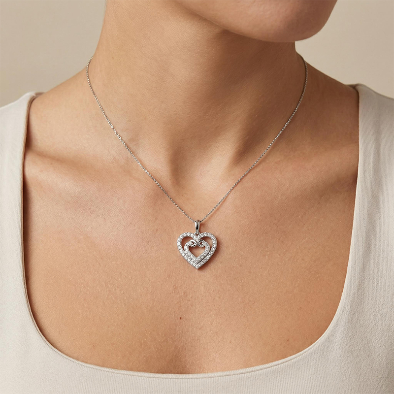 S925 Silver Heart in Heart Infinity Pendant Necklace