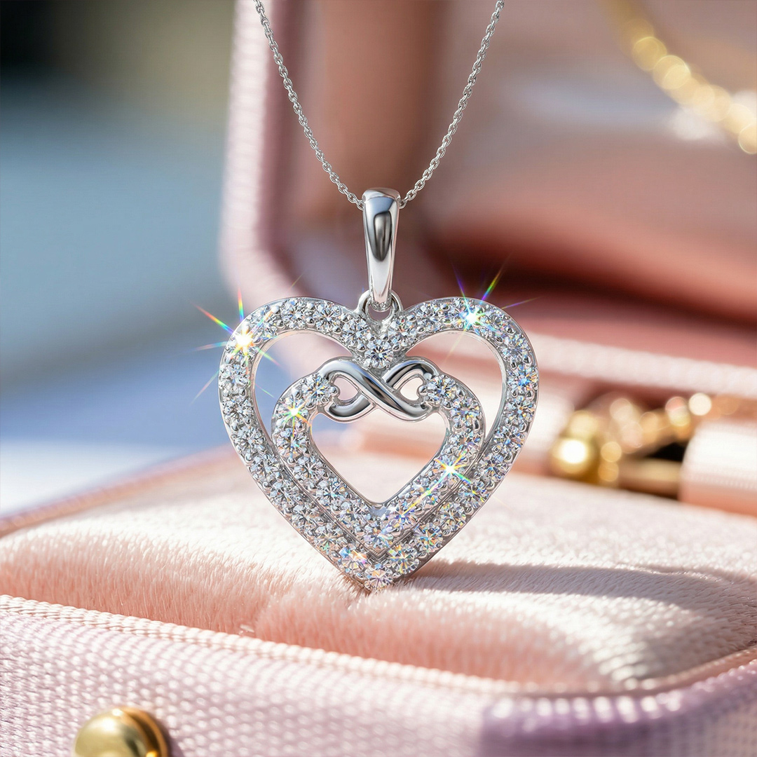 S925 Silver Heart in Heart Infinity Pendant Necklace