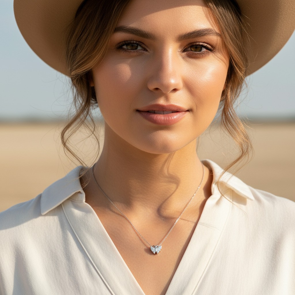 S925 Silver Round Diamond Butterfly Pendant Necklace