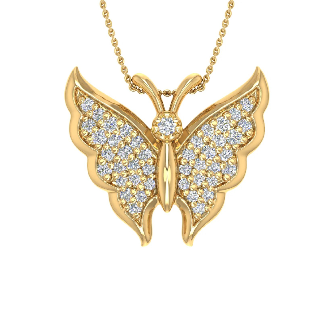 S925 Silver Round Diamond Butterfly Pendant Necklace