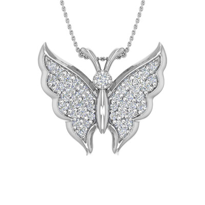 S925 Silver Round Diamond Butterfly Pendant Necklace