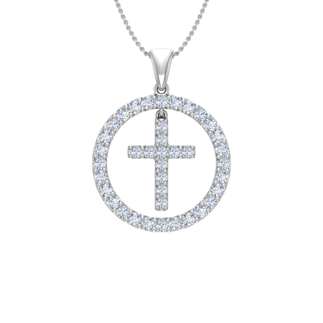 S925 Silver Cross within Circle Diamond Pendant Necklace S925 Silver Cross within Circle Diamond Pendant Necklace