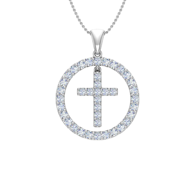 S925 Silver Cross within Circle Diamond Pendant Necklace
