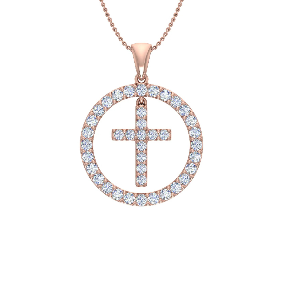 S925 Silver Cross within Circle Diamond Pendant Necklace S925 Silver Cross within Circle Diamond Pendant Necklace