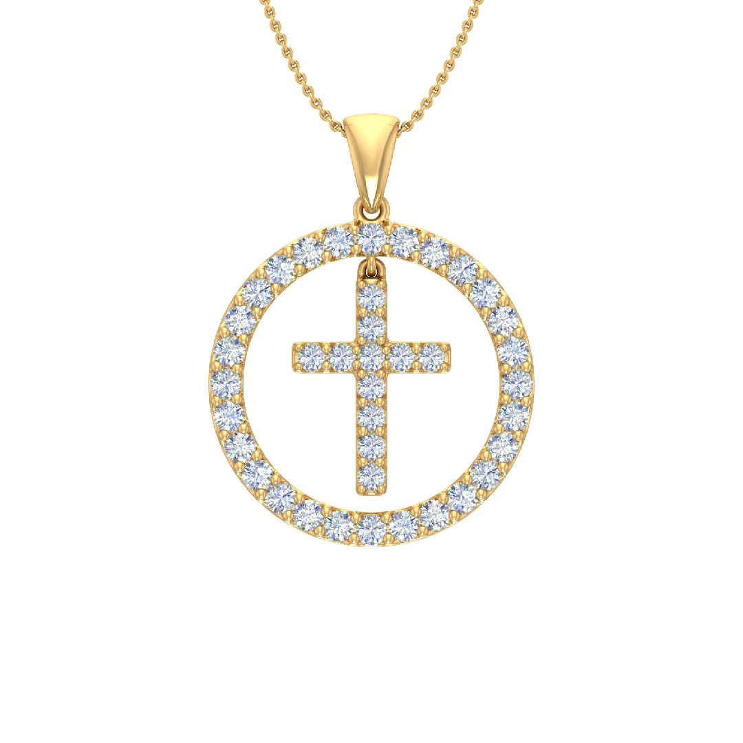 S925 Silver Cross within Circle Diamond Pendant Necklace S925 Silver Cross within Circle Diamond Pendant Necklace