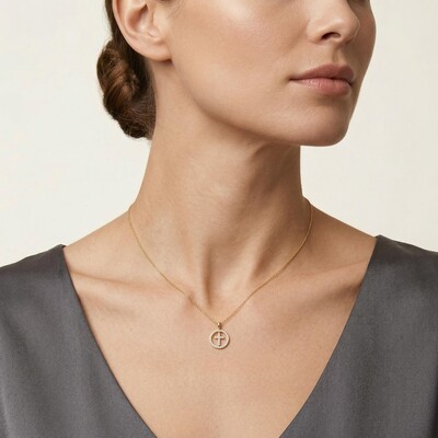 S925 Silver Cross within Circle Diamond Pendant Necklace
