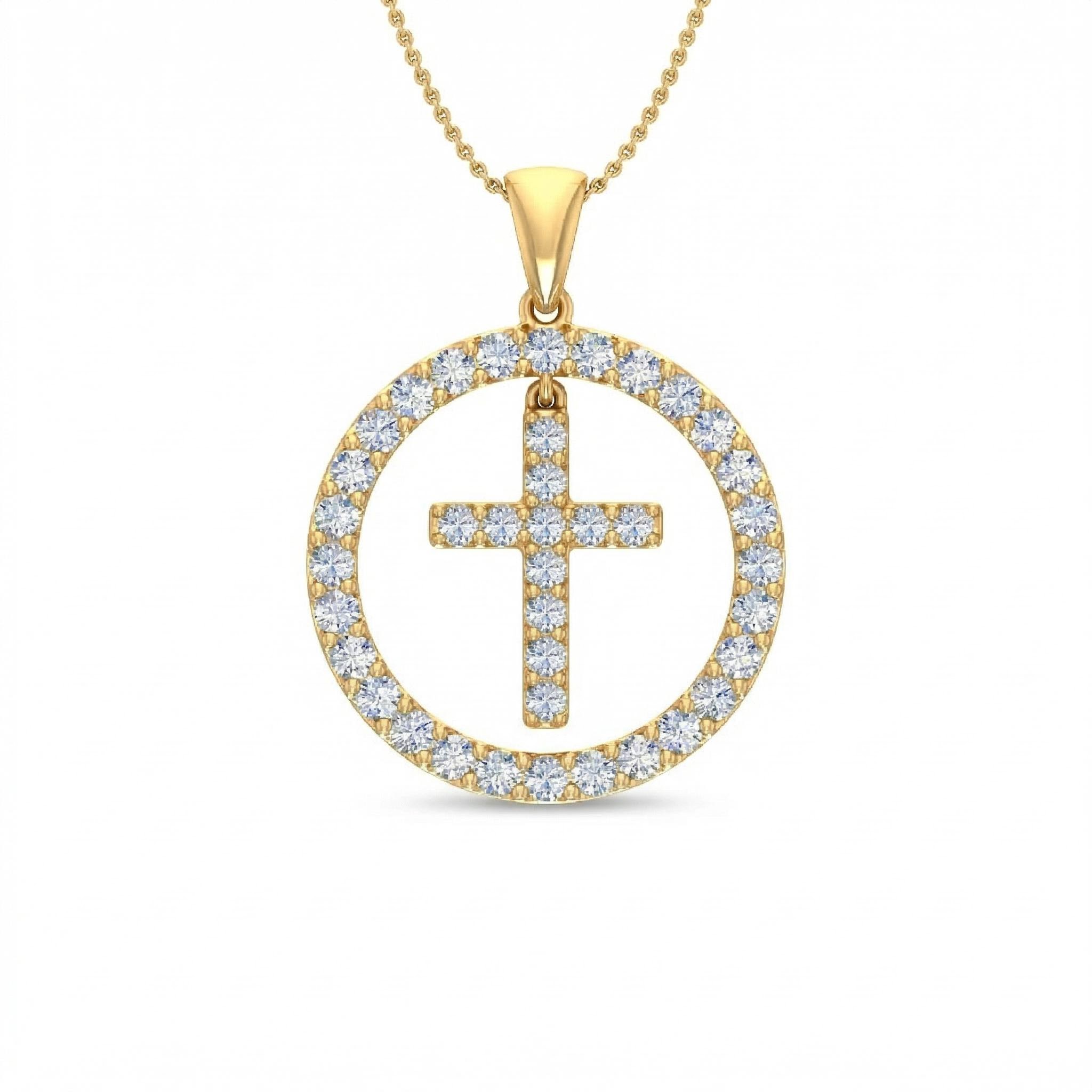 S925 Silver Cross within Circle Diamond Pendant Necklace