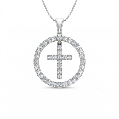 S925 Silver Cross within Circle Diamond Pendant Necklace