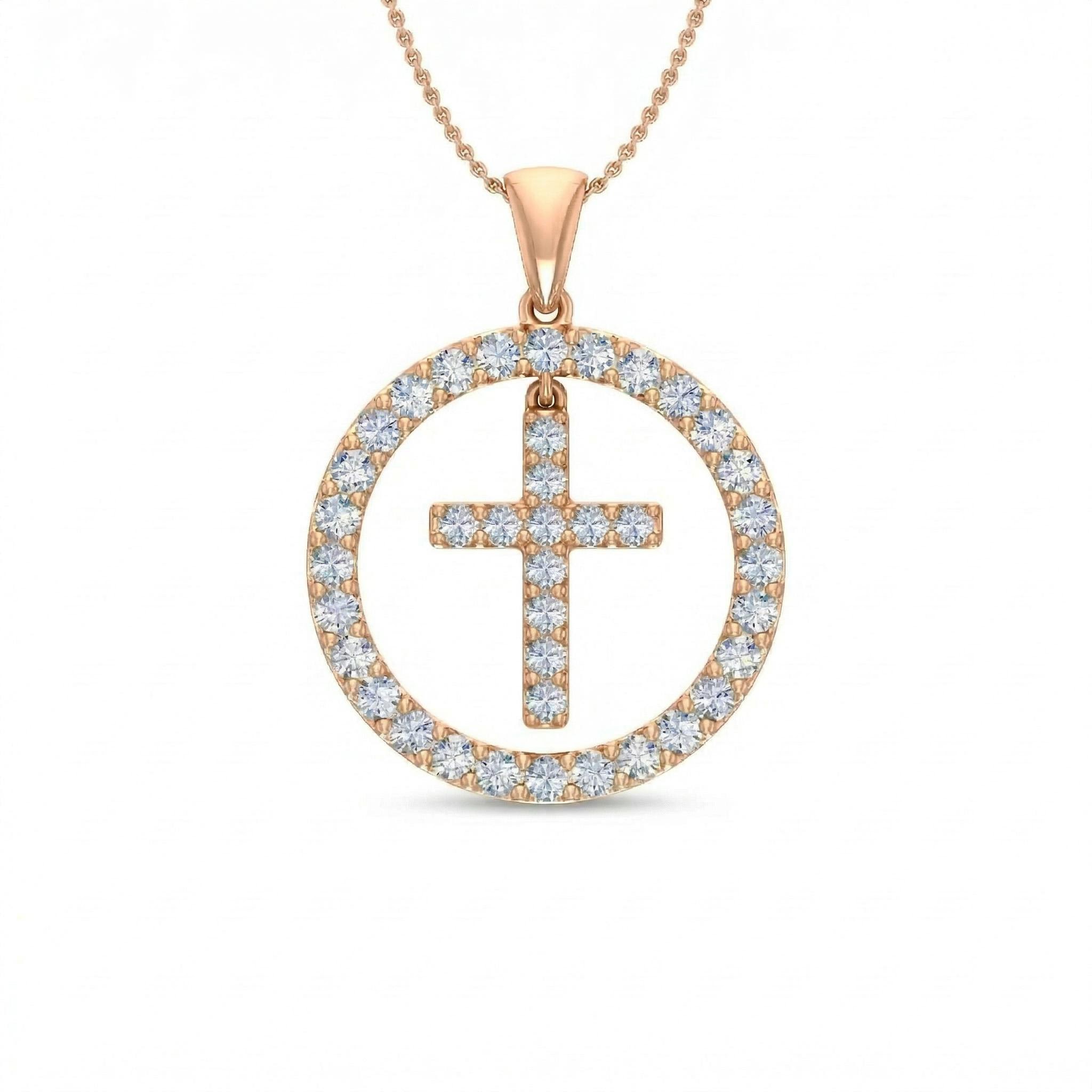 S925 Silver Cross within Circle Diamond Pendant Necklace