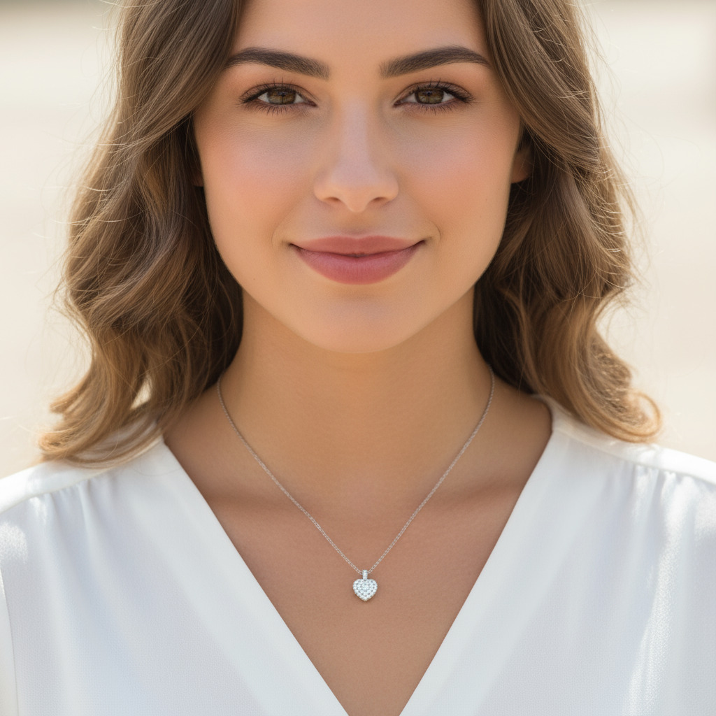 S925 Silver Heart Pave Diamond Pendant Necklace