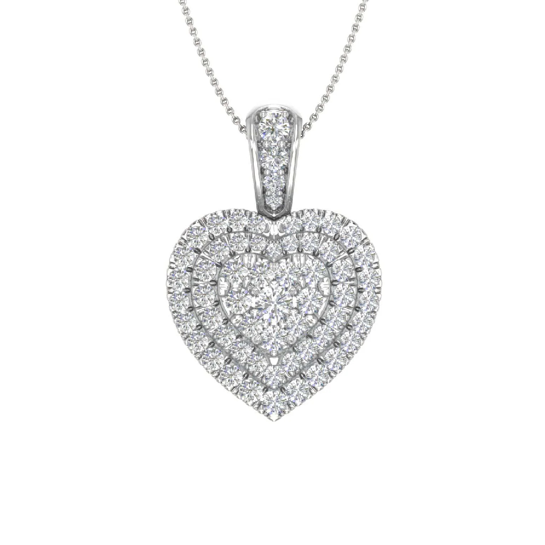 S925 Silver Heart Pave Diamond Pendant Necklace
