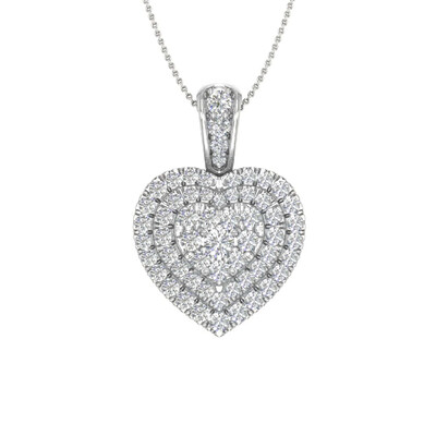 S925 Silver Heart Pave Diamond Pendant Necklace