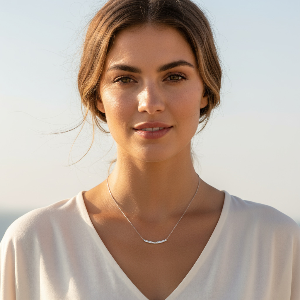 S925 Silver Curved Bar Pendant Necklace