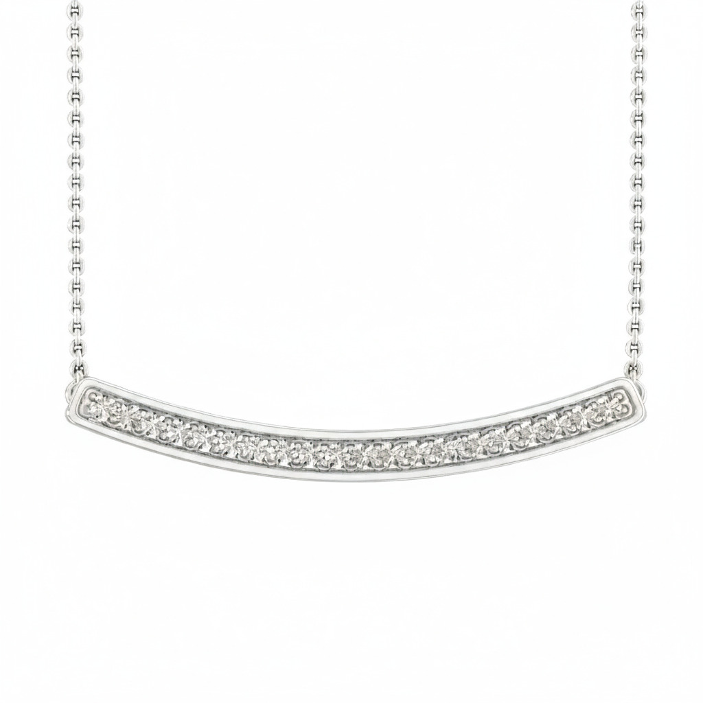 S925 Silver Curved Bar Pendant Necklace