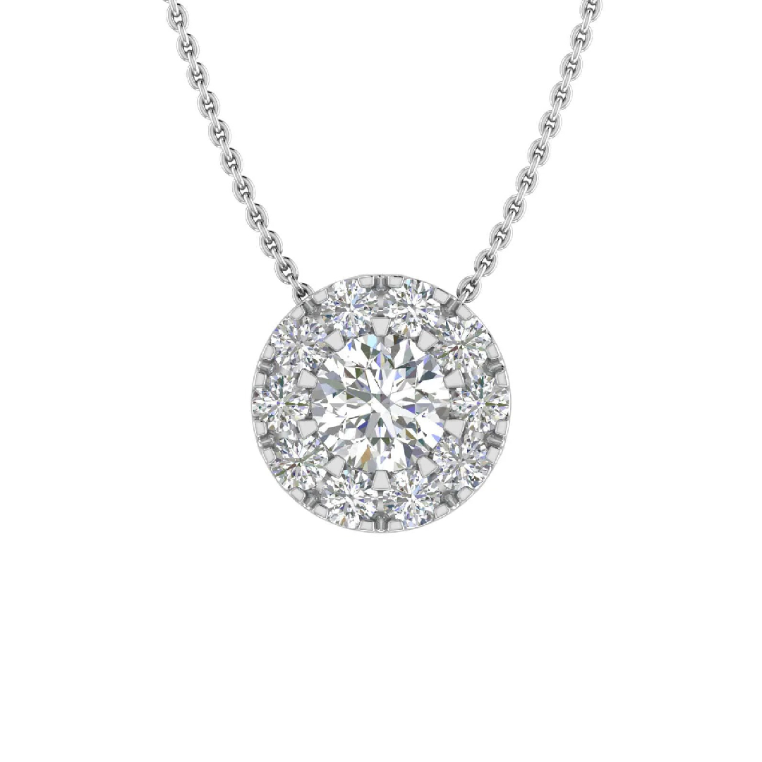 S925 Silver Round Diamond Cluster Pendant Necklace