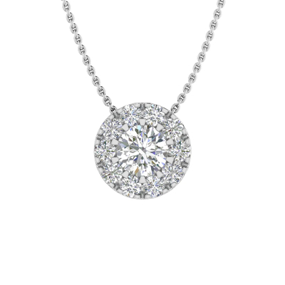 S925 Silver Round Diamond Cluster Pendant Necklace