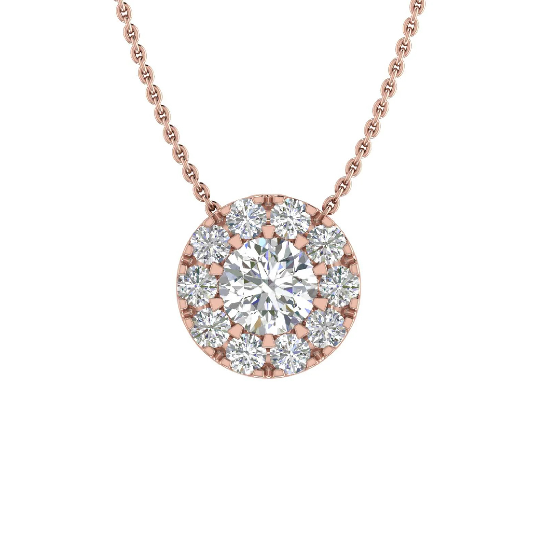 S925 Silver Round Diamond Cluster Pendant Necklace