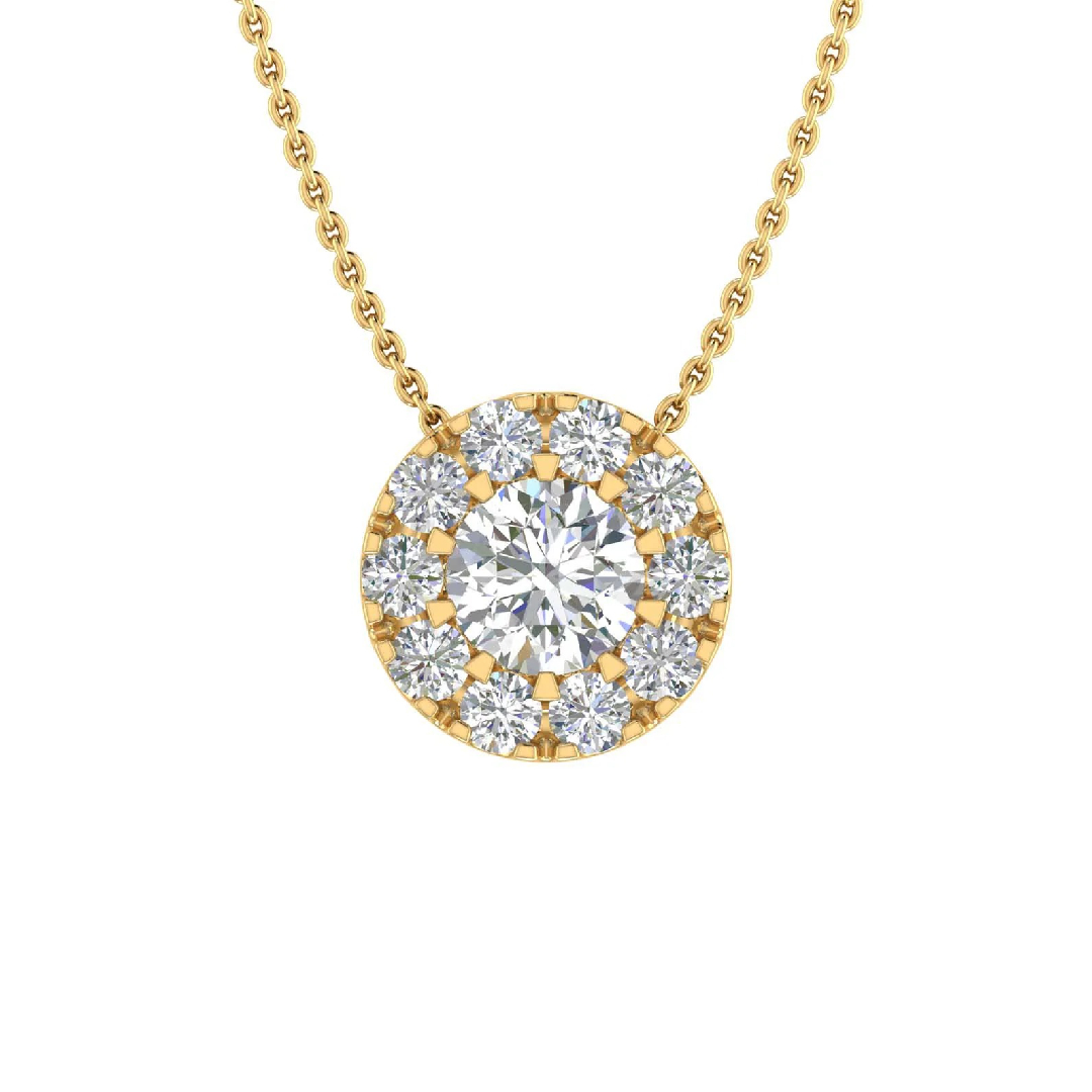 S925 Silver Round Diamond Cluster Pendant Necklace