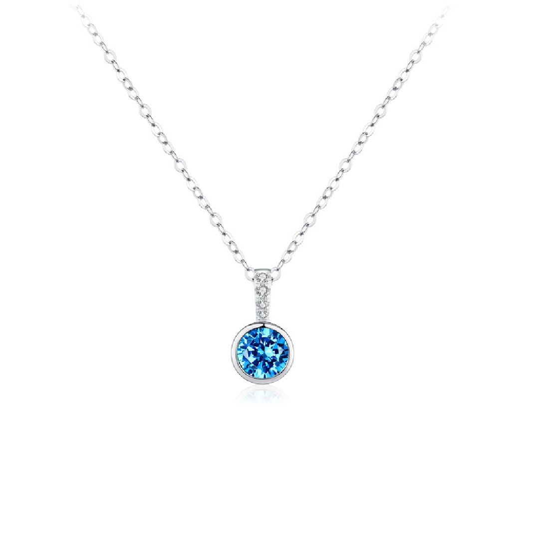 S925 Silver Sky Blue Single Diamond Pendant Necklace