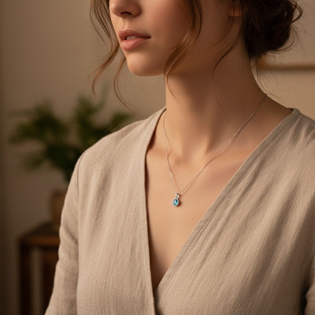 S925 Silver Sky Blue Single Diamond Pendant Necklace