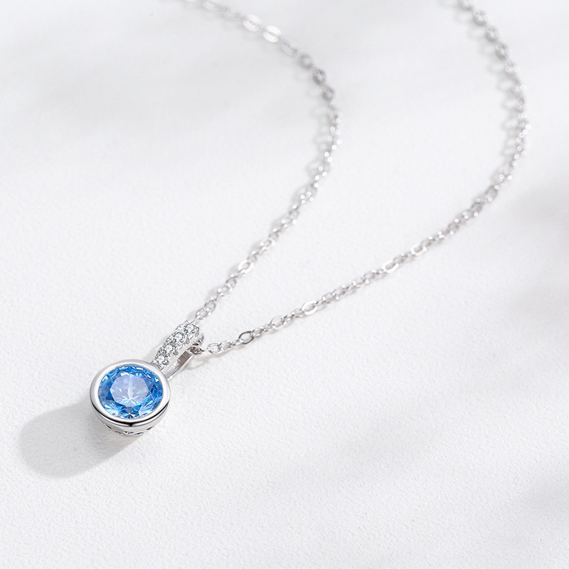 S925 Silver Sky Blue Single Diamond Pendant Necklace