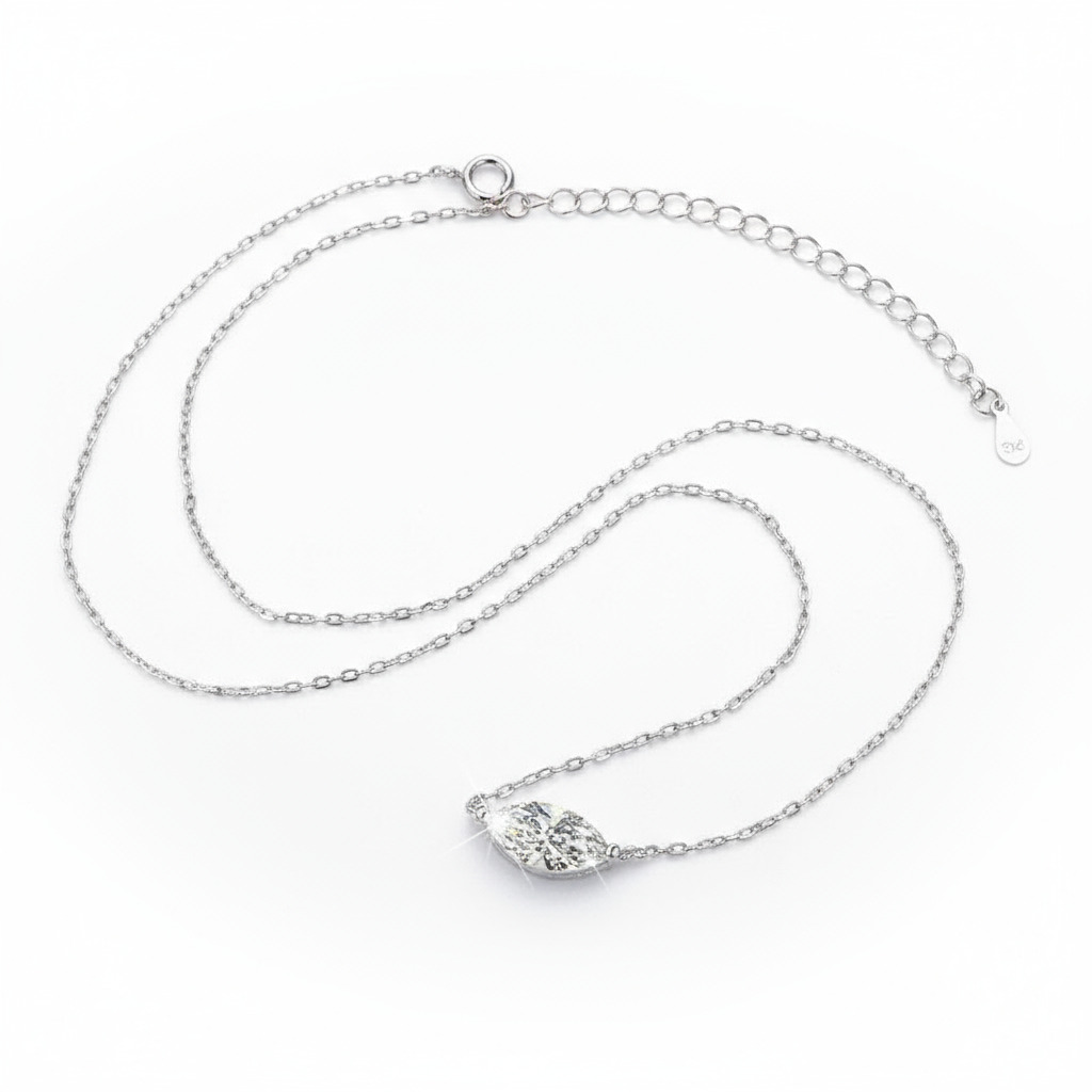 1CT/2CT Marquise Cut VVS Moissanite S925 Silver Solitaire Pendant Necklace