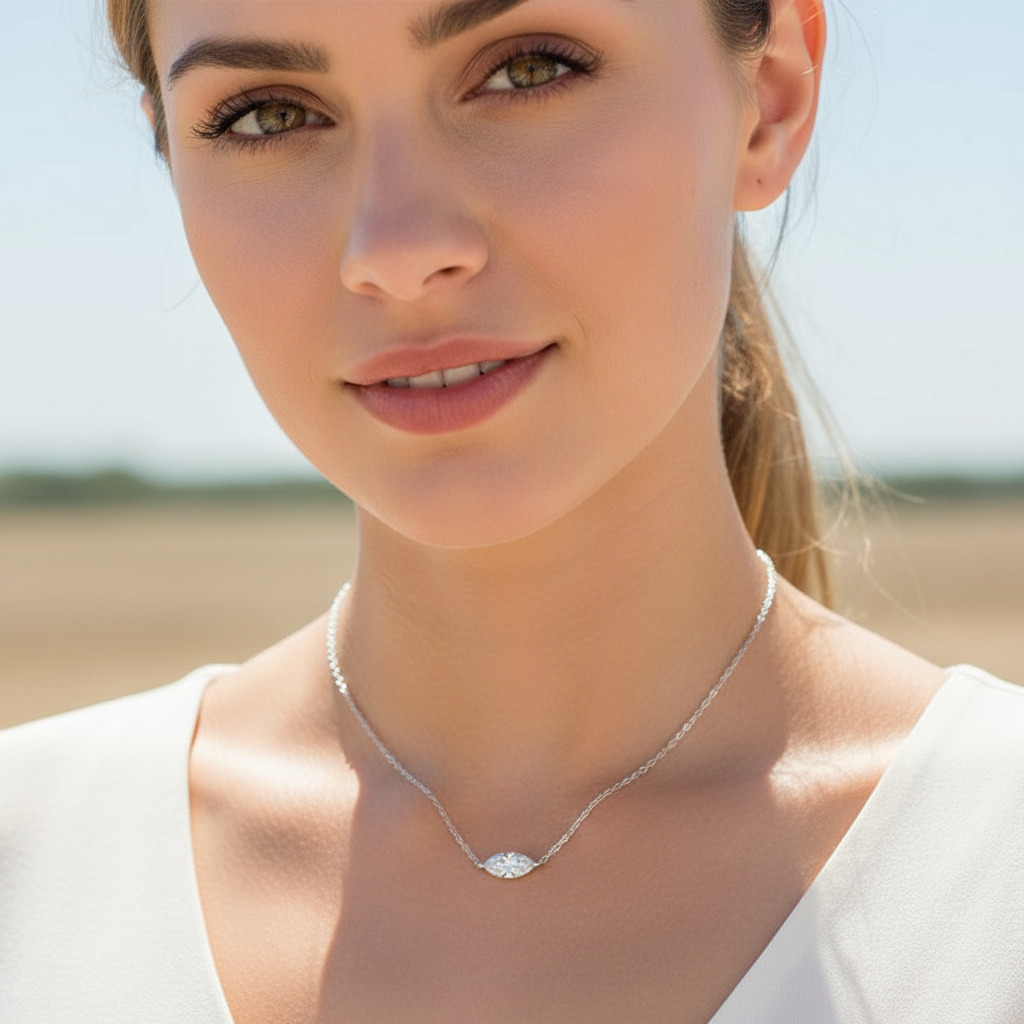 1CT/2CT Marquise Cut VVS Moissanite S925 Silver Solitaire Pendant Necklace