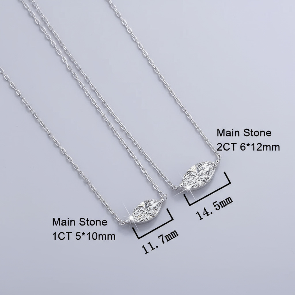 1CT/2CT Marquise Cut VVS Moissanite S925 Silver Solitaire Pendant Necklace